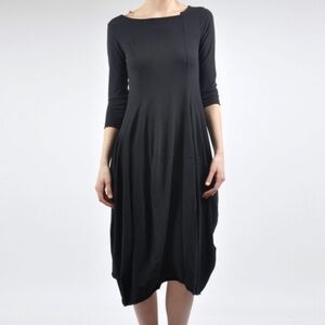 RUNDHOLZ Tulip Circle Dress Black Stretch Jersey Raw Hem Minimalist XS